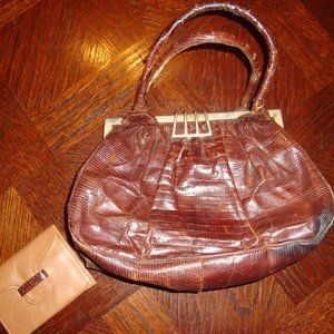 Brown Lizard Skin Purse with Leather Change Purse